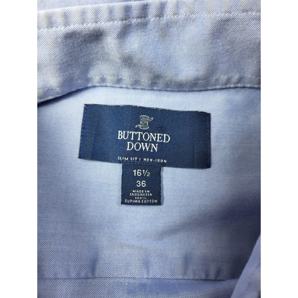 Button Down Brand Blue Supima Cotton Button Down Long Sleeve Shirt Professional - Picture 5 of 8